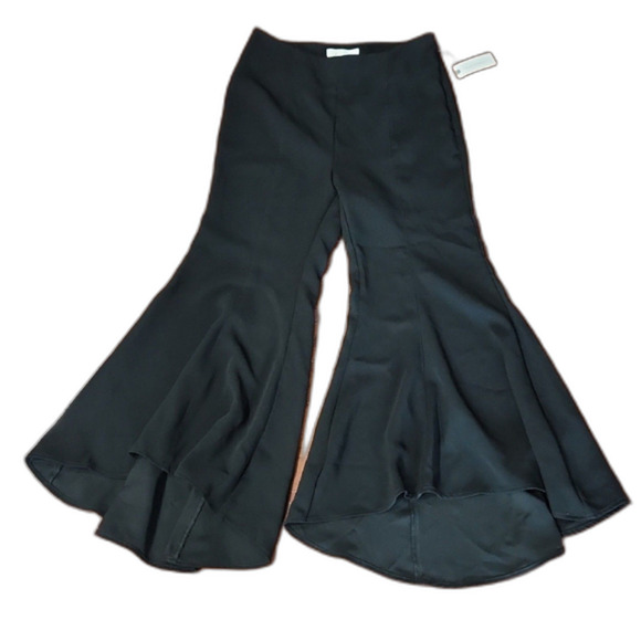 NWT Anthropologie Zinnia Trouser Asymmetrical Tulip Flare Trouser, Black, Size 4 - Picture 3 of 10